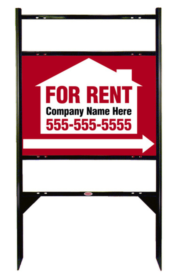 For Rent Sign Units with Space for Company Name and 2 Rider Inserts, 18h x 24w, Black